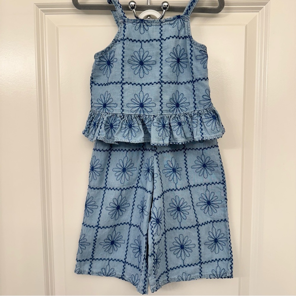 Zara Denim Floral Top & Bottoms Set